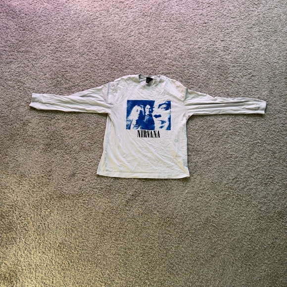 H&M Nirvana Long-Sleeve T-Shirt - White/Blue/Black Size Medium Men’s - Picture 1 of 5